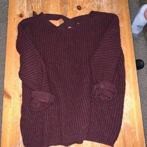 Burgundy sweater with criss cross back